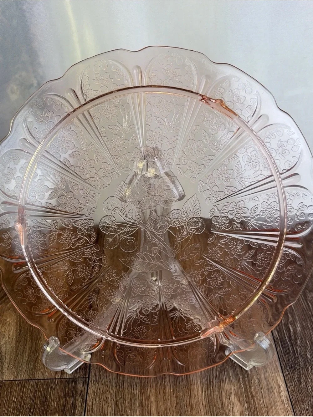 Jeannette Cherry Blossom Pink Depression Glass Cake Plate 10.25